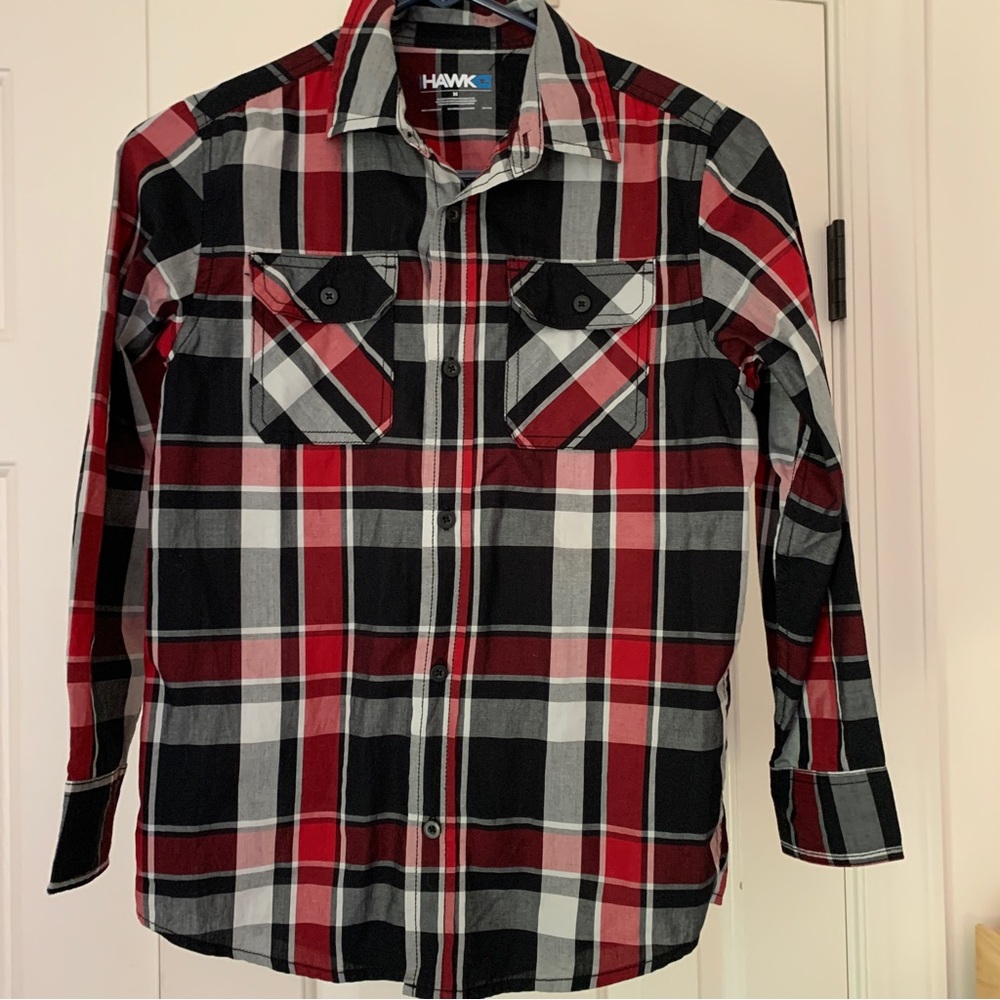 Boys Tony Hawk plaid button down shirt